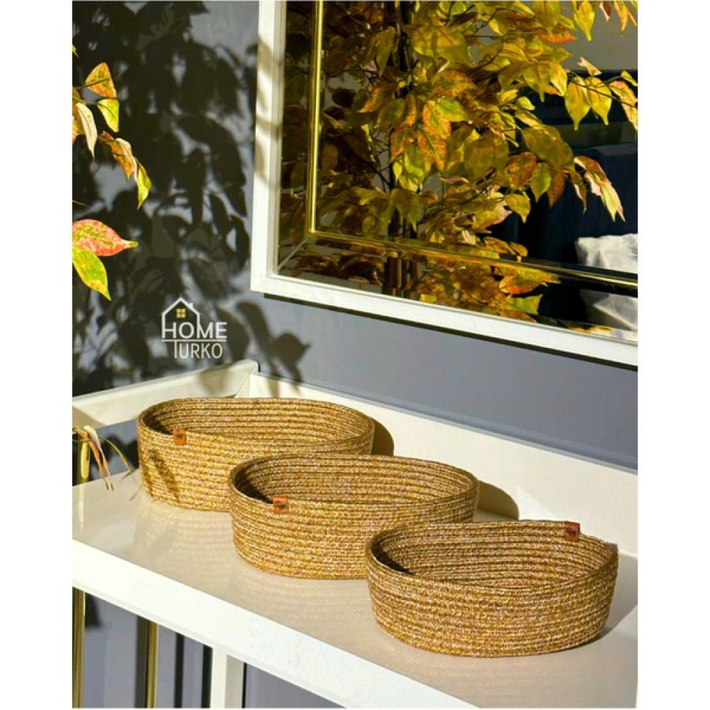 Jüt, Hasır, Sepet, Düzenleyici, Organizer, Üçlü Set, Mutfak Sepeti, Ekmek Sepeti, Makyaj Düzenleyici - 25 x 20 - Hasır Sepet Fiyatı