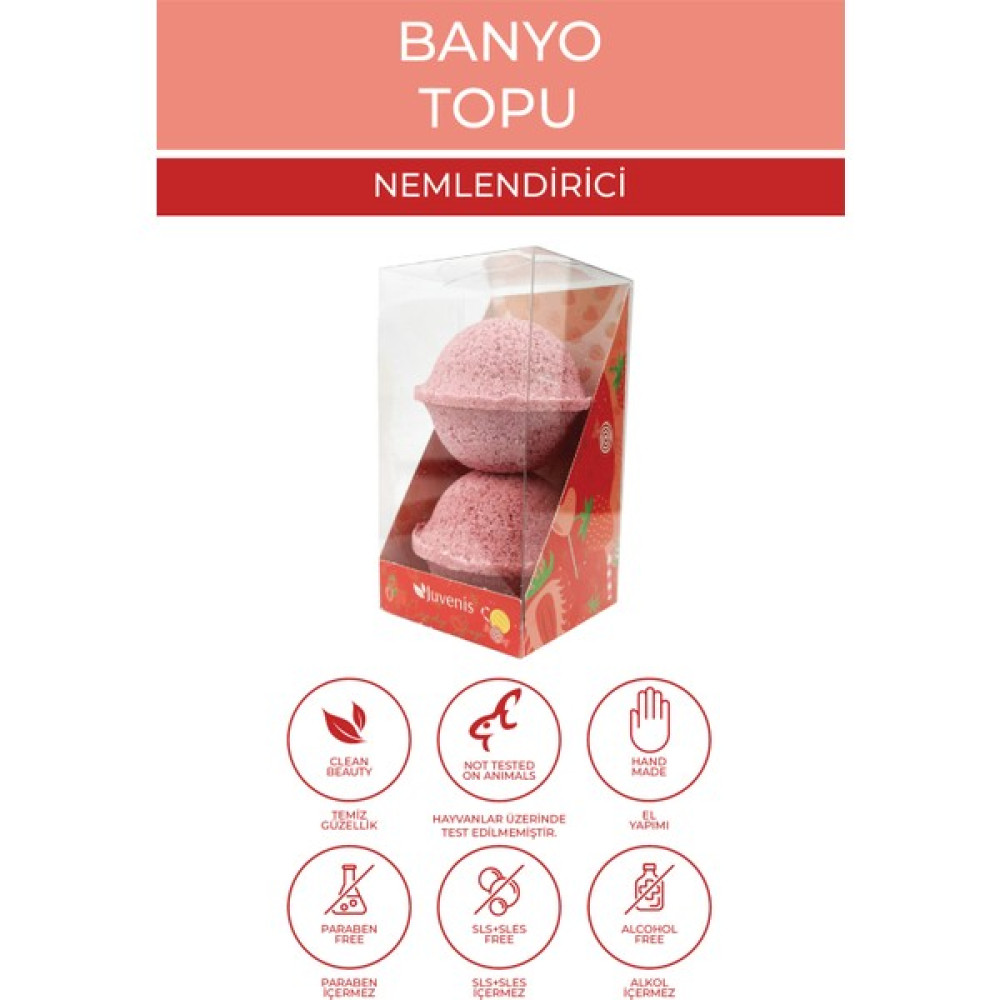 Juvenis Kozmetik 2'li Banyo Topları Doğal Hindistan Cevizi Buğday Yağı ve E Vitaminli Çilekli Banyo Bombası 50 gr - Pembe Oto Boyaları Fiyatı