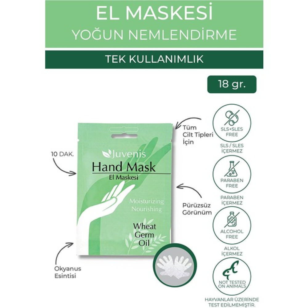 Juvenis Kozmetik El Maskesi Buğday Yağlı Kuru Ciltlere Etkili Nemlendirici ve Besleyici El Bakım Maskesi 18GR Maskeler Fiyatı
