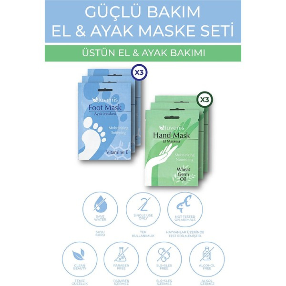 Juvenis Kozmetik El ve Ayak Maskesi Seti Buğday Yağlı E Vitaminli Nemlendirici Çatlak tı 6'lı Güçlü Bakım Seti Ayak Bakımı Fiyatı