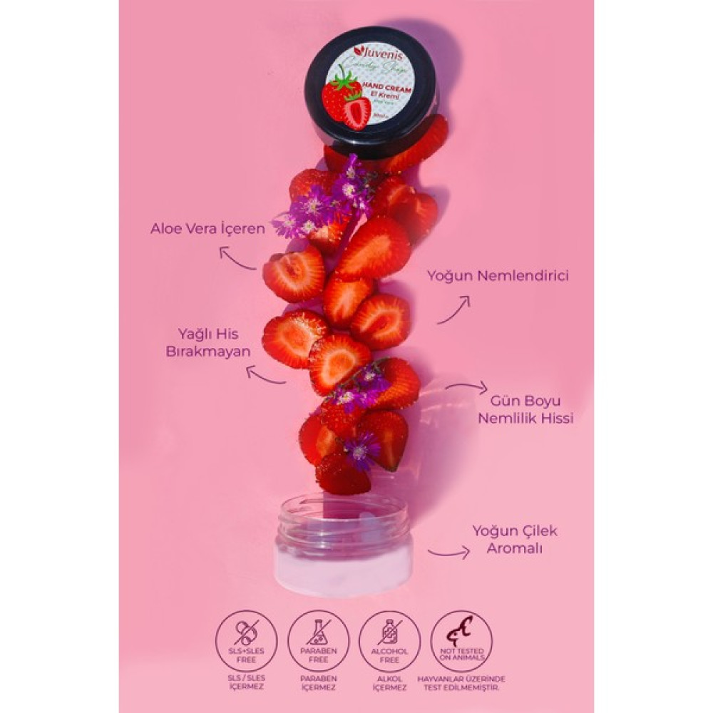 Juvenis Yoğun Nemlendirici Pürüzsüz Cilt Yatıştırıcı Allantoin ve Aloeveralı Çilek Aromalı El Kremi 50ML - Aloevera Çilek Oto Boyaları Fiyatı