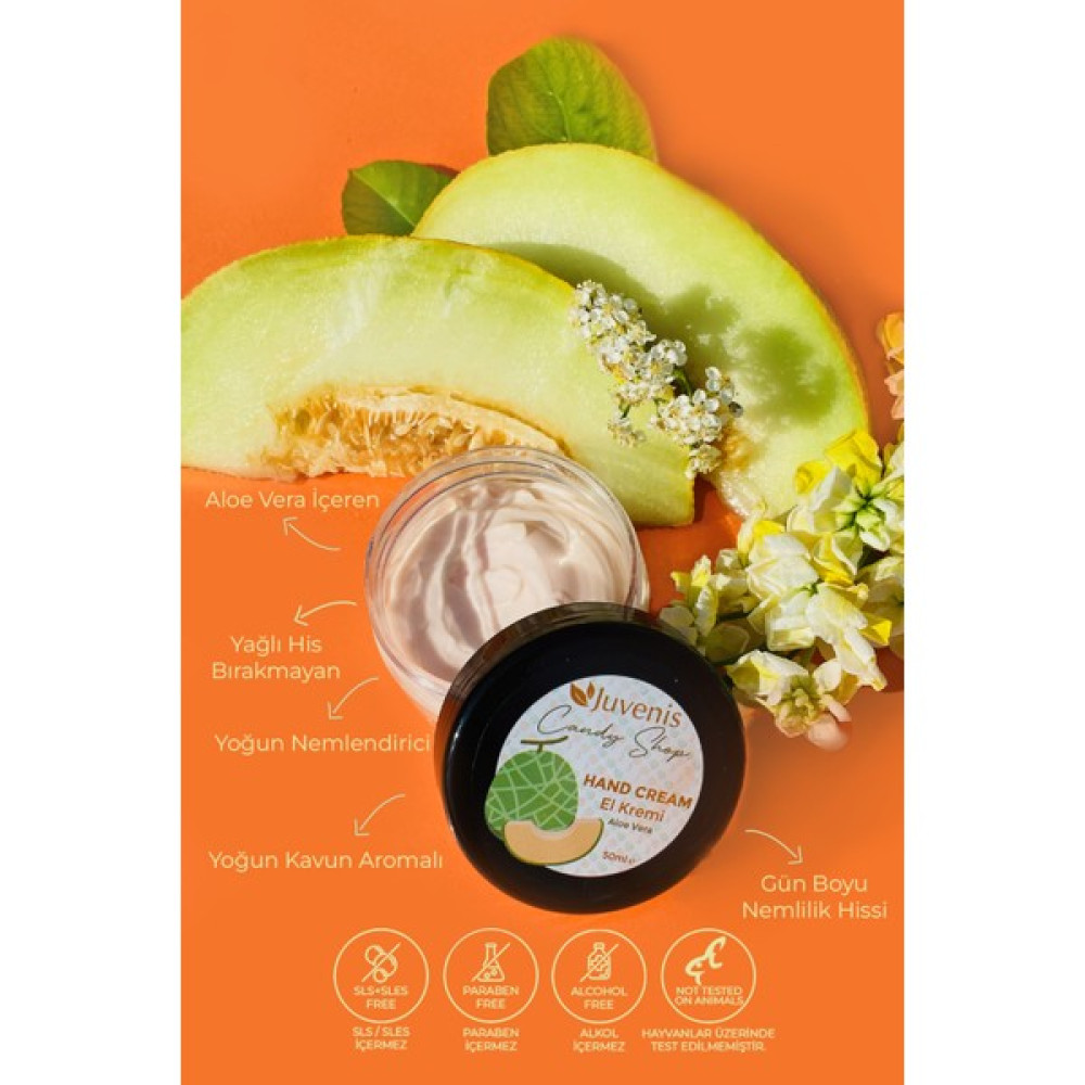 Juvenis Yoğun Nemlendirici Pürüzsüz Cilt Yatıştırıcı Allantoin ve Aloeveralı Kavun Aromalı El Kremi 50ML - Aloevera ve kavun Oto Boyaları Fiyatı
