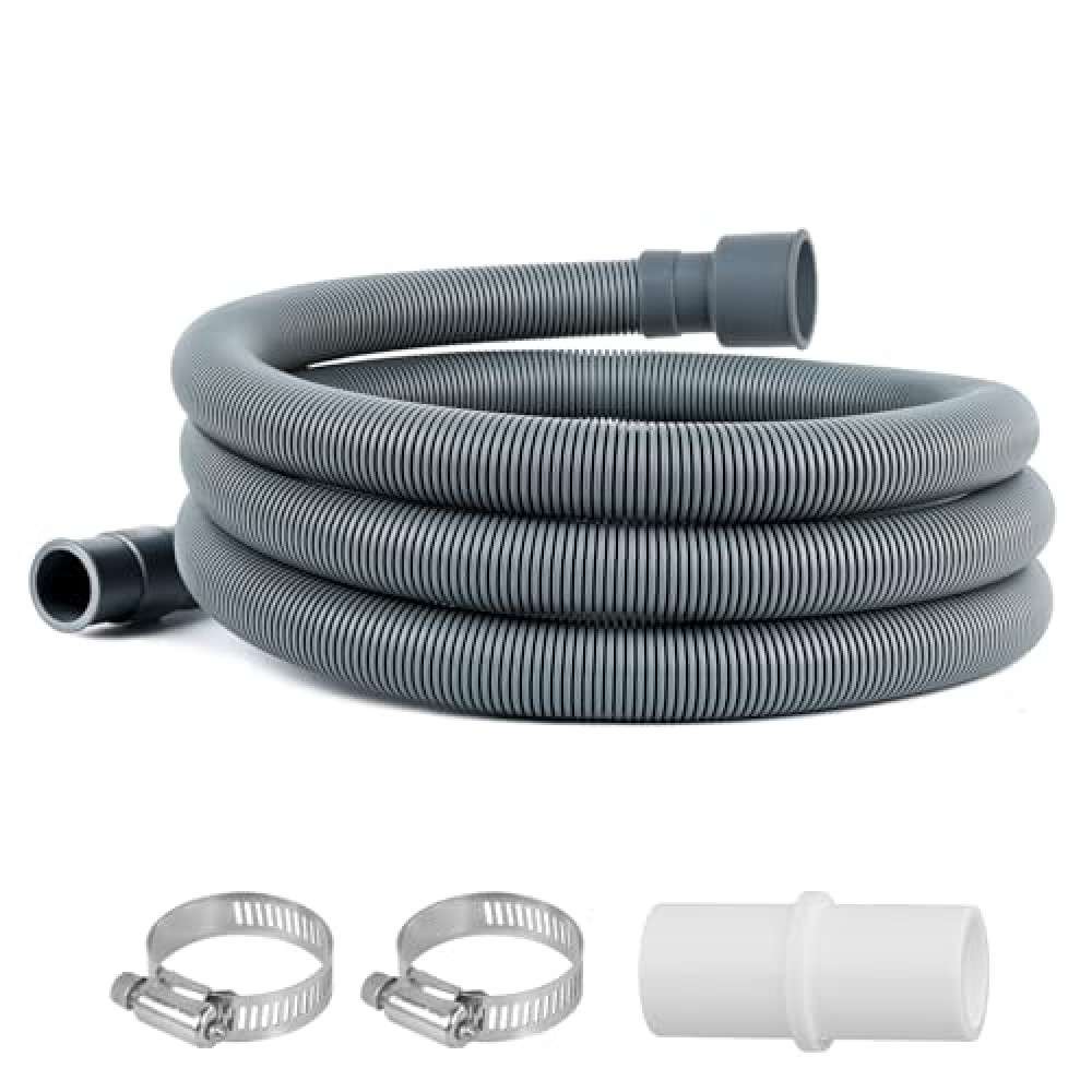JUWO 6 Ft Universal Washing Machine Drain Hose Extension - Grey Flexible Discharge Hose Extension Kit for Dishwasher, Corrugated Washer, with 1 Adapter & 2 Clamps Beyaz Eşya Aksesuarları Fiyatı