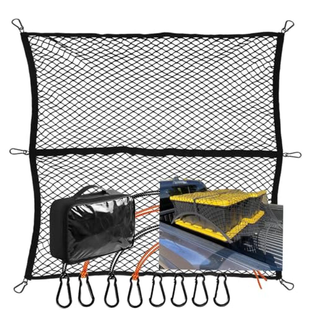 JuyVerq Cargo Net for Pickup Truck Bed, Highly Elastic Truck Bed Cargo Net, 4' X 4' Stretchable to 8' X 8', Cargo Mesh Organizer, for Daily Light Loads of Trucks