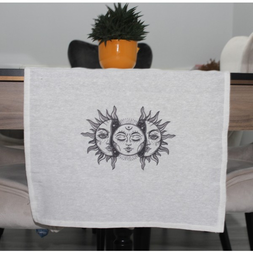 Juzk Solutions Krem Ay ve Güneş Basıkılı Runner - 140 x 50 cm - Füme Masa Örtüsü Fiyatı