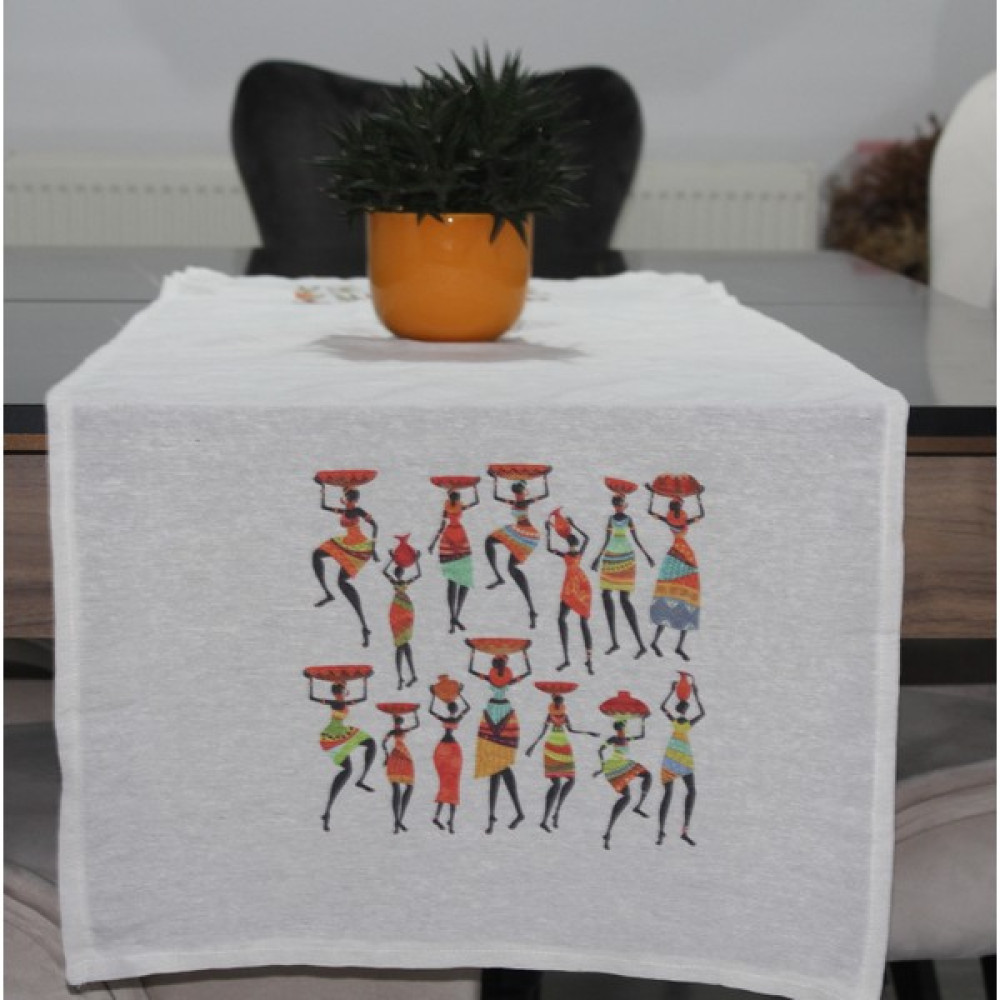 Juzk Solutions Krem Beautiful African Women Basıkılı Runner - 140 x 50 cm - Turuncu Masa Örtüsü Fiyatı