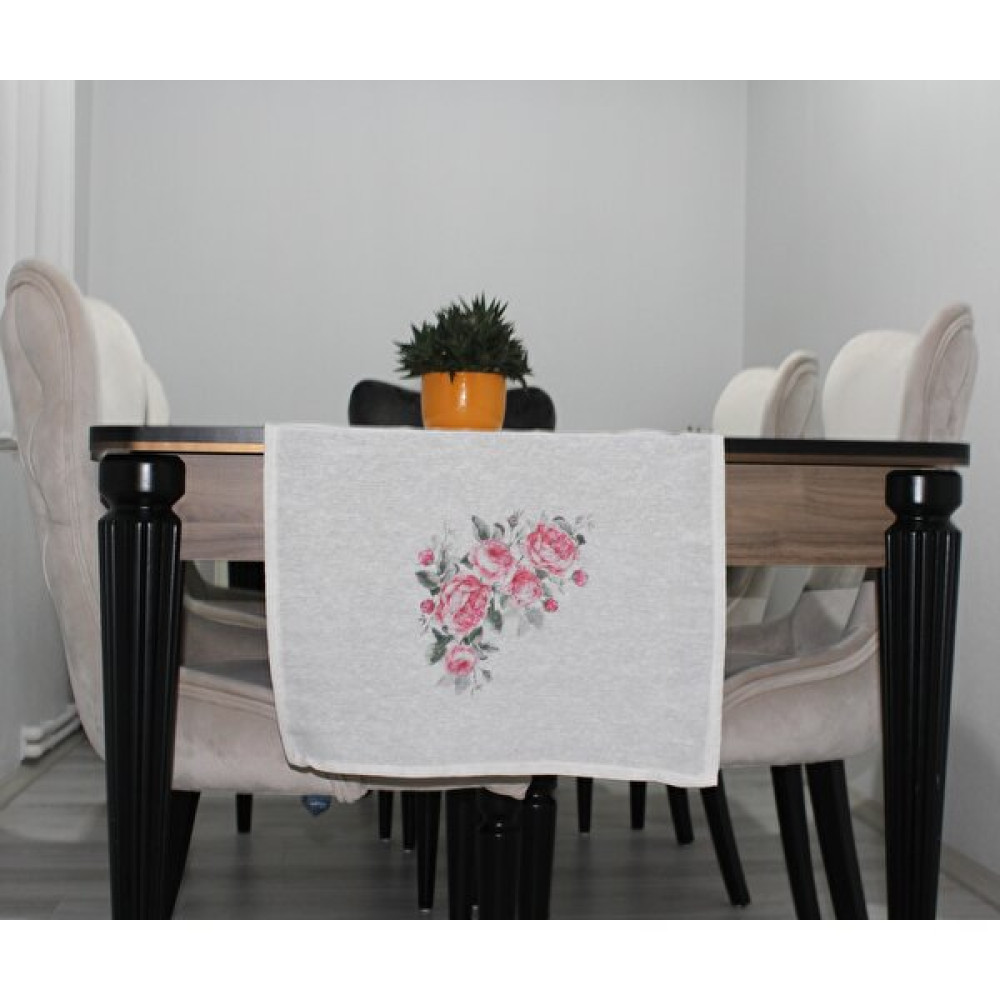 Juzk Solutions Krem Roses Basıkılı Runner - 140 x 50 cm - Gri - Pembe Masa Örtüsü Fiyatı