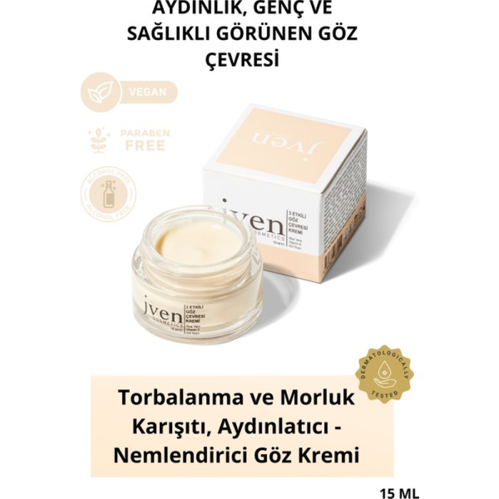 Jven Cosmetics 3 Etkili Göz Çevresi Kremi Nemlendirici, Morluk ve Göz Altı Torbalarının Oluşmasını Engelleyici, İnce Çizgileri Onarıcı 15 ML Göz Kremi Göz Kremi Fiyatı