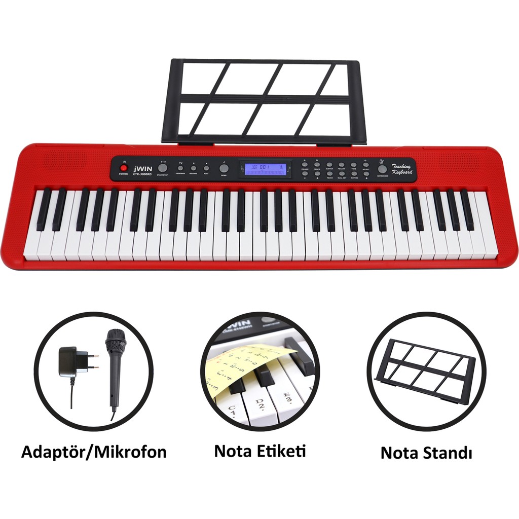Jwin CTK-3000 61 Tuş Hassasiyetli Org (5 Oktav) - Kırmızı Diğer Fiyatı