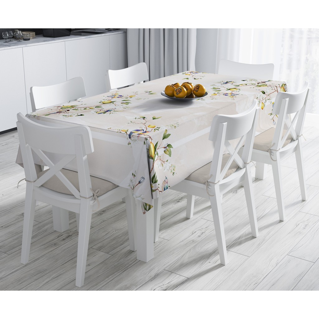 Jwk Home Kuşlu Limon Desenli Dekoratif Leke Tutmayan Masa Örtüsü (140X210) - Krem - Siyah - 140 x 210 cm Evcil Hayvan Ürünleri Fiyatı