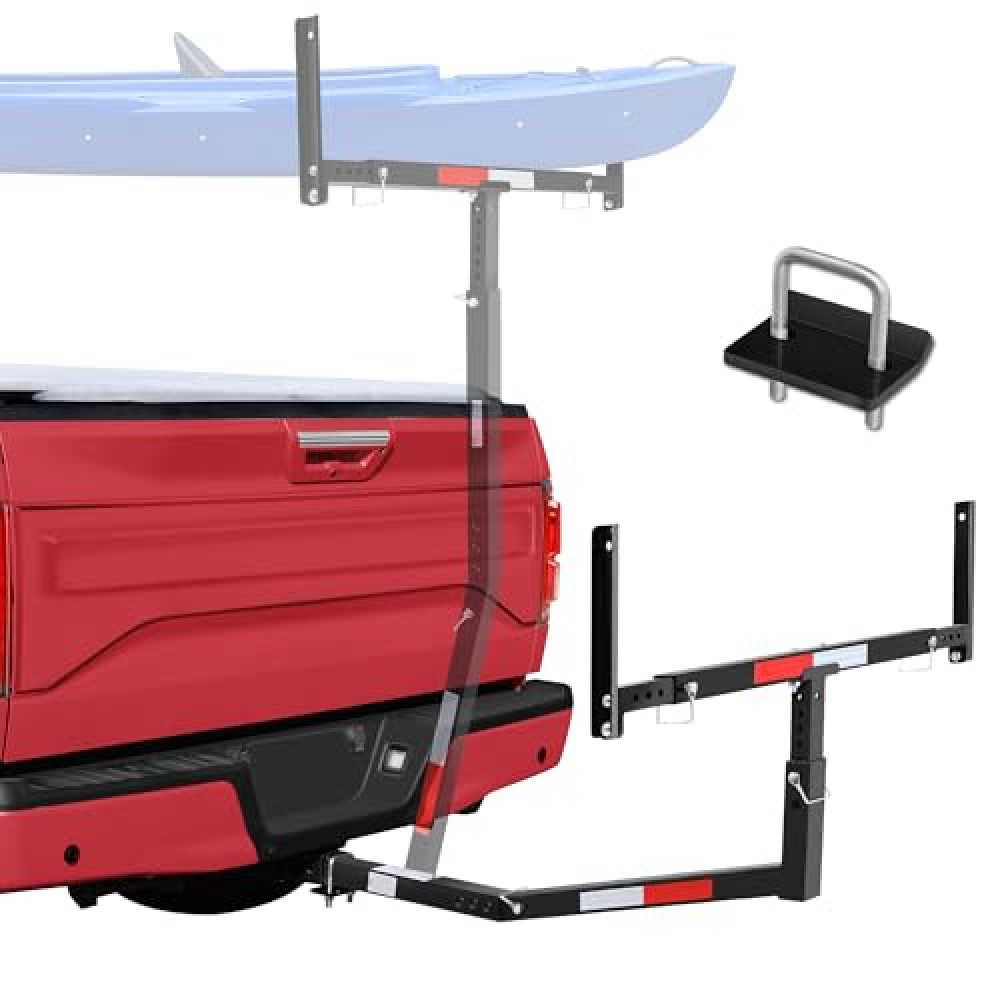 JY PERFORMANCE Truck Bed Extender Hitch Mount, Foldable Pickup Truck Bed Extender for Kayak Canoe Ladder Lumber Rack Long Pipes, w/Flag, Reflective Tape, 375lbs Capacity