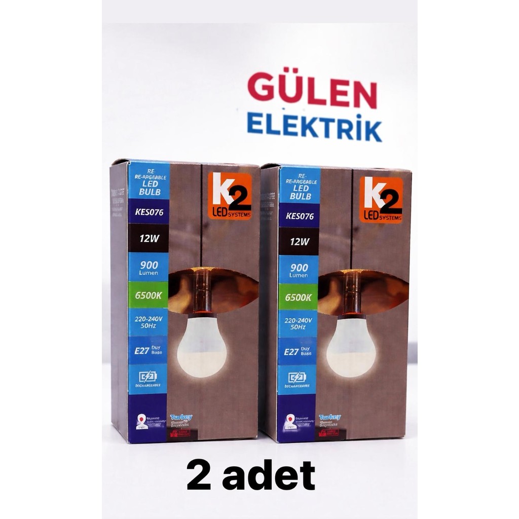 K2 076 Şarjlı Ampul 12W Çift Bataryalı Beyaz 2ADET - 2 li Led Aydınlatmalar Fiyatı