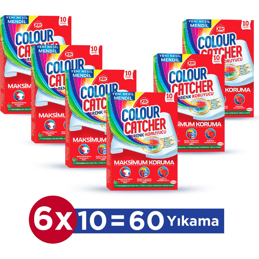 K2R Renk Koruyucu Mendil 10'lu X 6 Paket 60 Yıkama Maksimum Koruma Özelliği ile - 10 Yıkama Diğer Fiyatı