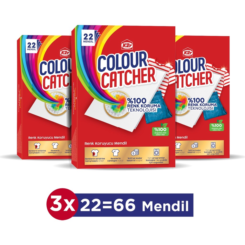 K2R Renk Koruyucu Mendil 22'li x 3 Adet 66 Yıkama Beyazlar ve Renkliler İçin Ultra Koruma Diğer Fiyatı