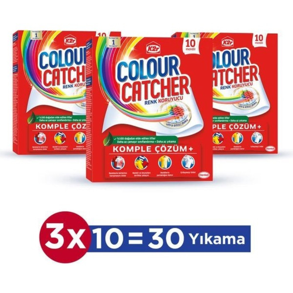 K2r Renk Koruyucu Mendil 3x10'lu Paket (30 Yıkama) Çamaşır Deterjanı Fiyatı