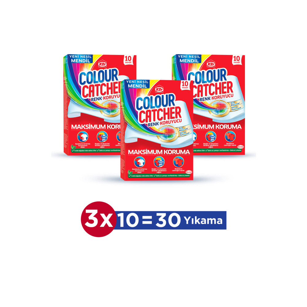 K2R Renk Koruyucu Mendil 3x10lu Paket (30 YIKAMA) Çamaşır Yıkama Fiyatı