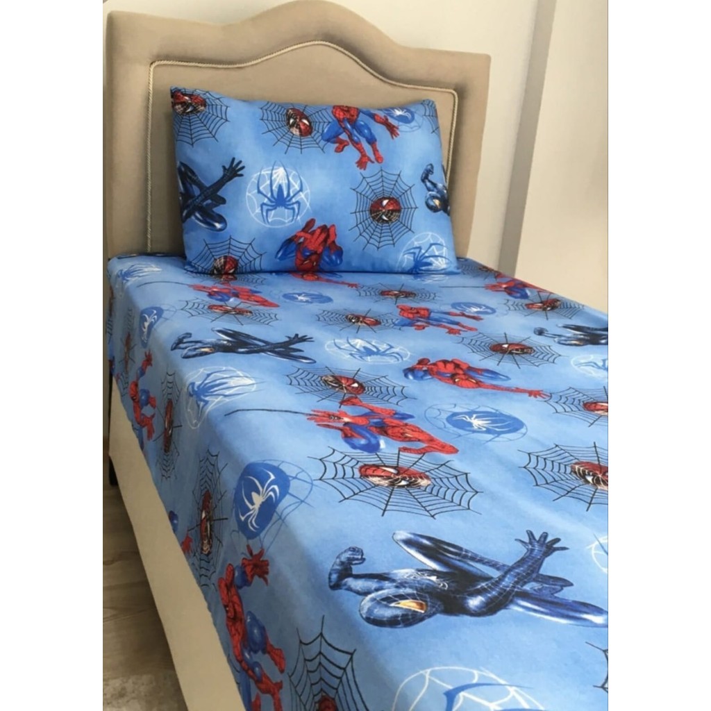 Kaan Tek Kişilik Örümcek Adamlı Çarşaf Seti - 90 x 190 cm - Mavi - Beyaz Çarşaf Fiyatı
