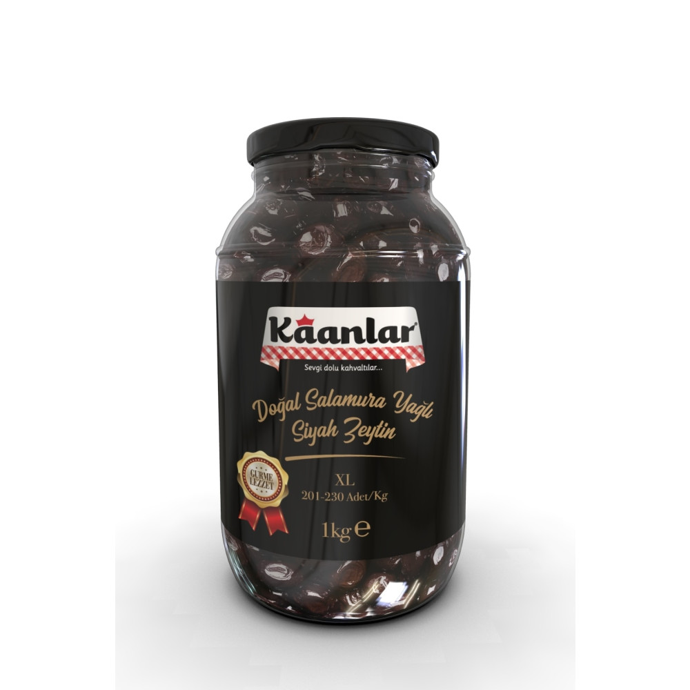 Kaanlar Doğal Salamura Yağlı Siyah Zeytin Premium 1000 gr ( 201-230) Zeytin Fiyatı