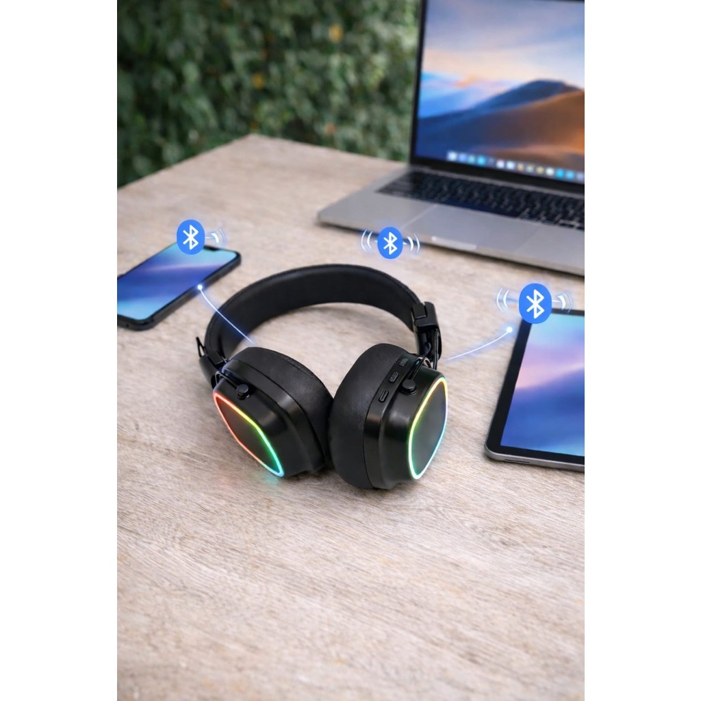 Kablosuz Bluetooth Kulaklık |güçlü Ses |uzun Pil Ömrü |rgb Işıklı Kafa Üstü Kulaklık |modern Tasarım - Siyah Bluetooth Kulaklık Fiyatı