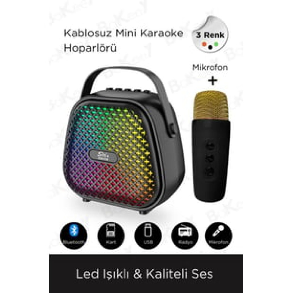 Kablosuz Mikrofonlu Mini Karaoke Bluetooth Hoparlör Işıklı Kablosuz Anfi Android Stüdyo Mikrofonu Fiyatı