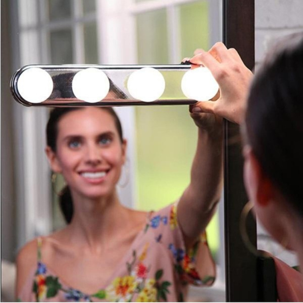 Kablosuz Parlak Banyo Stüdyo Makyaj Aynası Işığı Pilli Vantuzlu Taşınabilir 4 Led Ampul 30 x 6 x 6 cm - Renkli Masa Lambası Fiyatı
