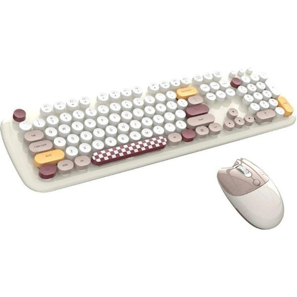 Kablosuz Retro Klavye Mous Set 2.4g Yuvarlak Tuşlu Krem Oyuncu Klavyesi Fiyatı