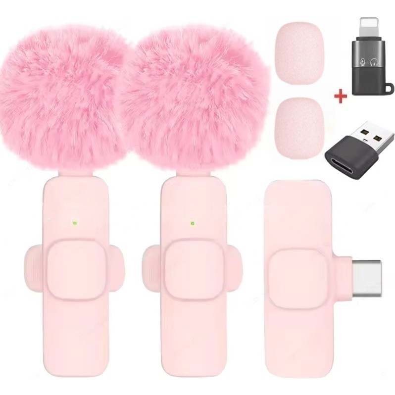 Kablosuz Tüylü Pembe Yaka Mikrofonu Type-C ve Apple Girişli 2’li Set Bluetooth 5.0 Bilgisayar Çevirici ve Adaptörü Fiyatı