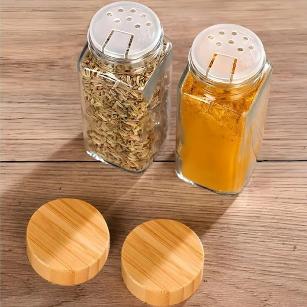 KACAR 2 Adet Bambu Baharatlık Cam Baharat Kavanozu Bambu Kapaklı Kavanoz Serpme Başlıklı Baharatlık 120 ml Baharat Setleri & Baharatlıklar Fiyatı