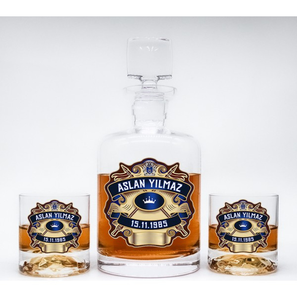 Kadehçi Regal Blue - Diamond Kişiye Özel Isimli Viski Bardağı ve Viski Şişeli Viski Seti Fincan / Bardak / Kahve Takımı Fiyatı