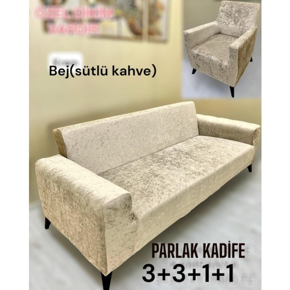 Kadife 3 3 1 1 Lastikli Kanepe Örtüsü | Lastikli Koltuk Örtüsü | Koltuk Kılıfı Takımı Bej Renk - Sütlü Kahve - 180 x 230 cm Koltuk & Kanepe Örtüsü Fiyatı