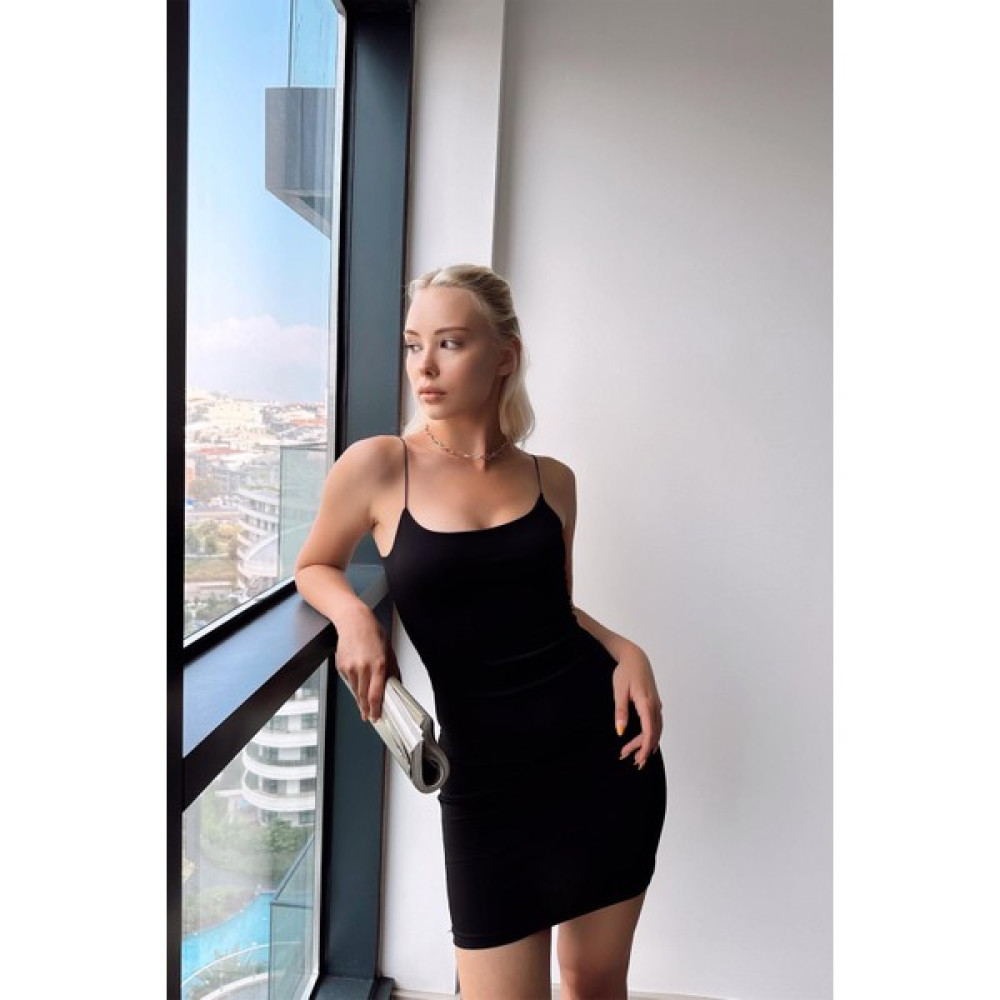 Kadife Butik Ip Askılı Mini Elbise Siyah Elbise Fiyatı