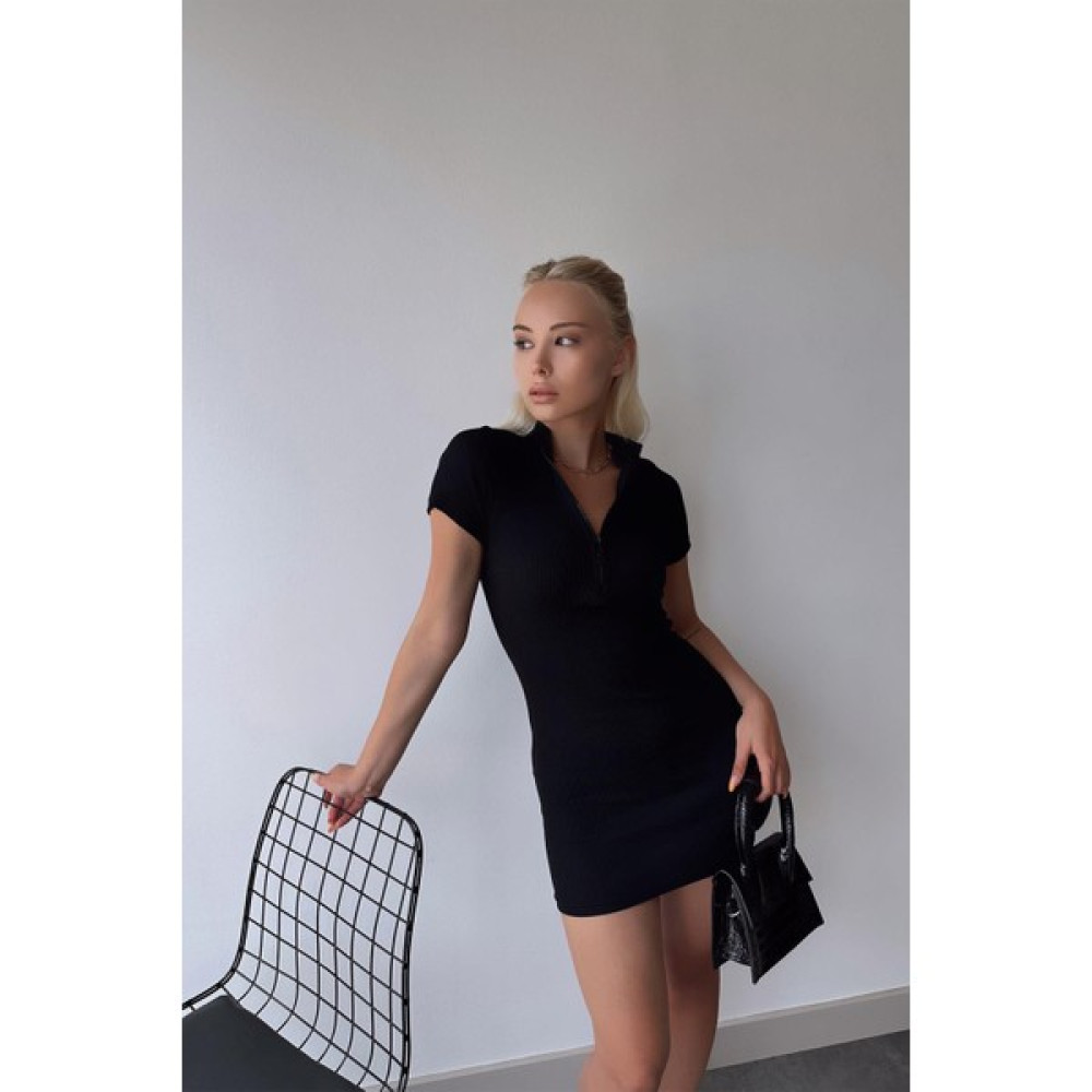 Kadife Butik Kısa Kollu Fermuarlı Mini Elbise Siyah Elbise Fiyatı