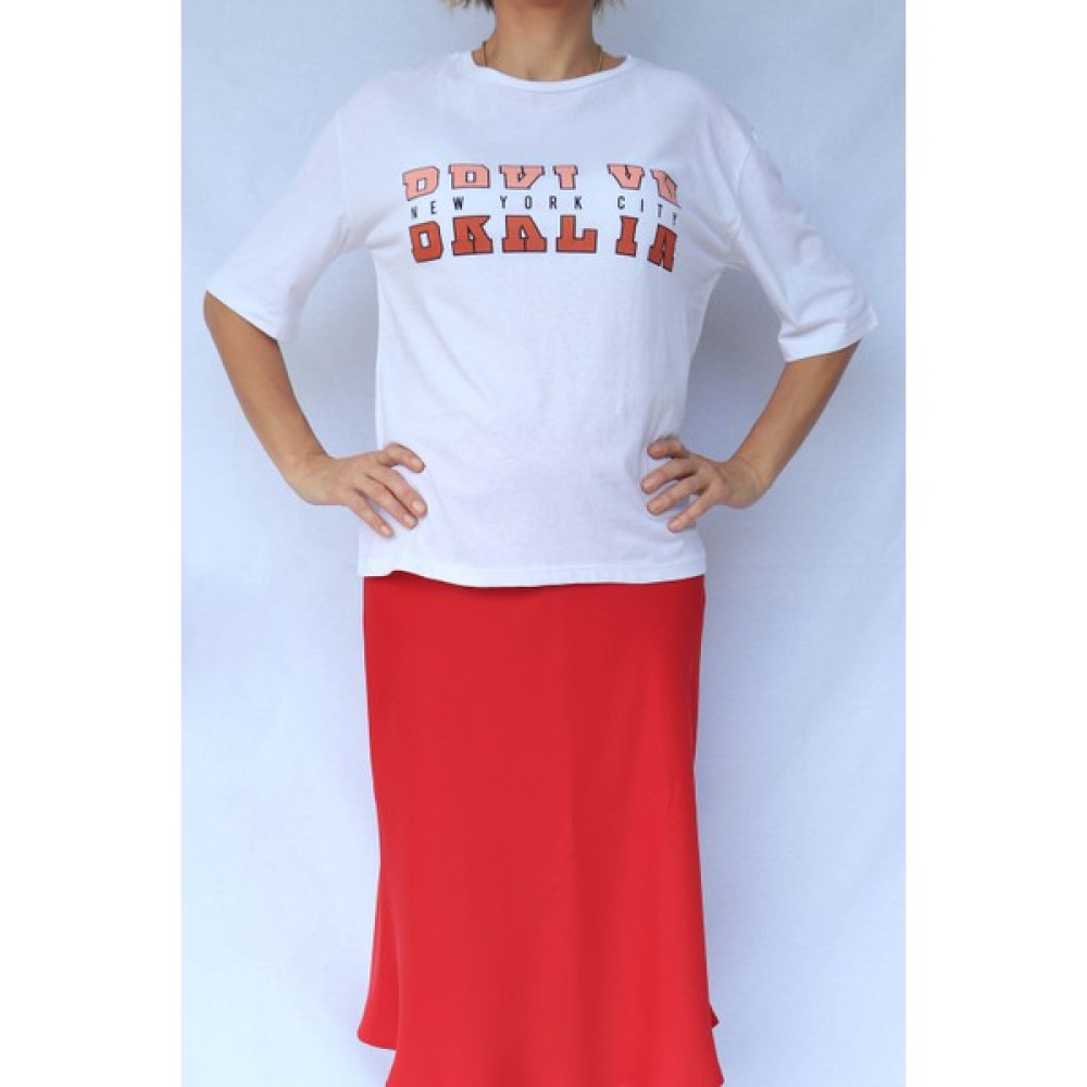 Kadın Beyaz Bisiklet Yaka Basic Örme T-Shirt Bayan T-shirt Fiyatı