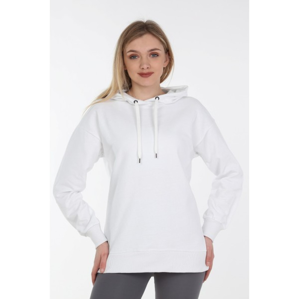 Kadın Beyaz Kapüşonlu Uzun Sweatshirt Bayan Sweatshirt Fiyatı