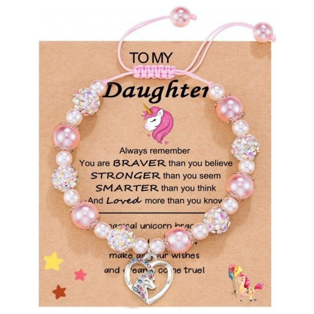 Kadın Bileklik Shambhala Pembe Inci Dokuma Pembe Bileklik Love Unicorn Charm Bileklik-Bileklik + Love Unicorn + Kız Çocuk Kartı (Yurt Dışından) - 6mm Bijuteri Bilezik Fiyatı