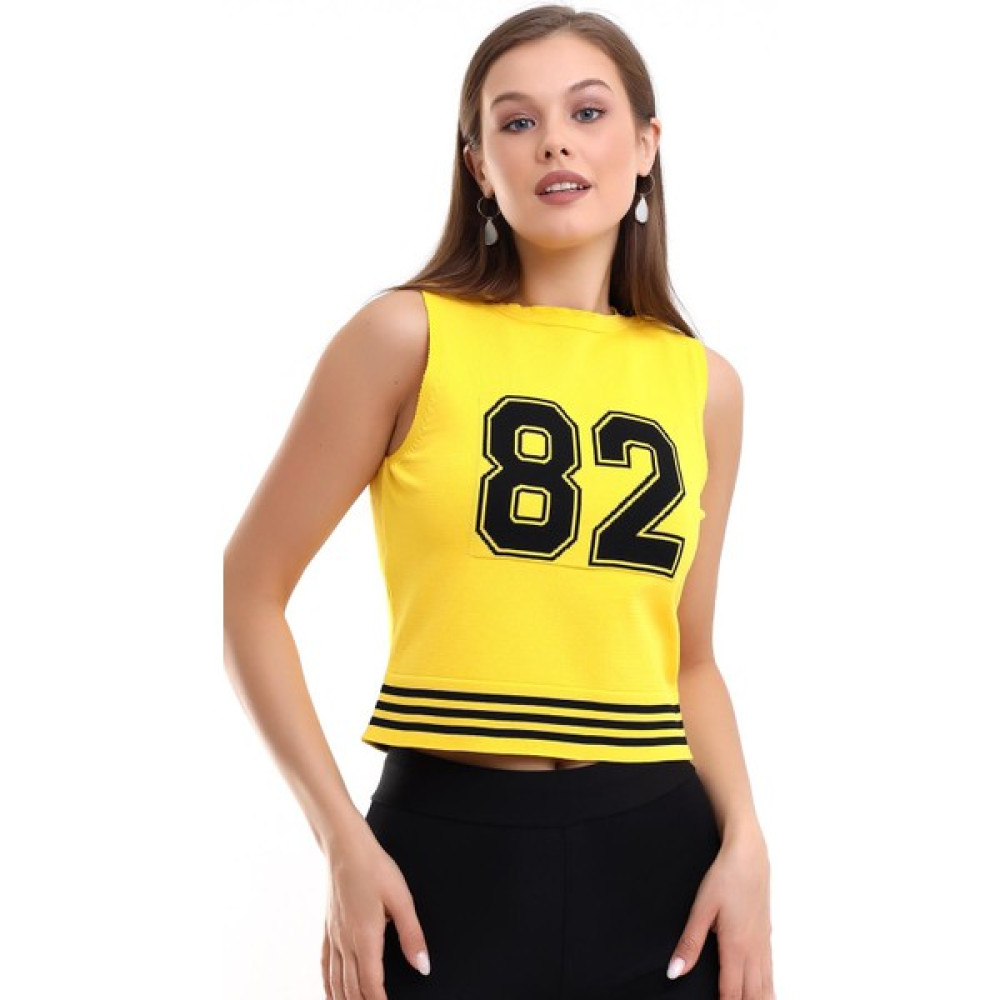 Kadın Bisiklet Yaka Body, Kolsuz Triko Body, Yazlık Body, Kadın Kolsuz Crop Top, Sarı Crop Top Bluz Fiyatı