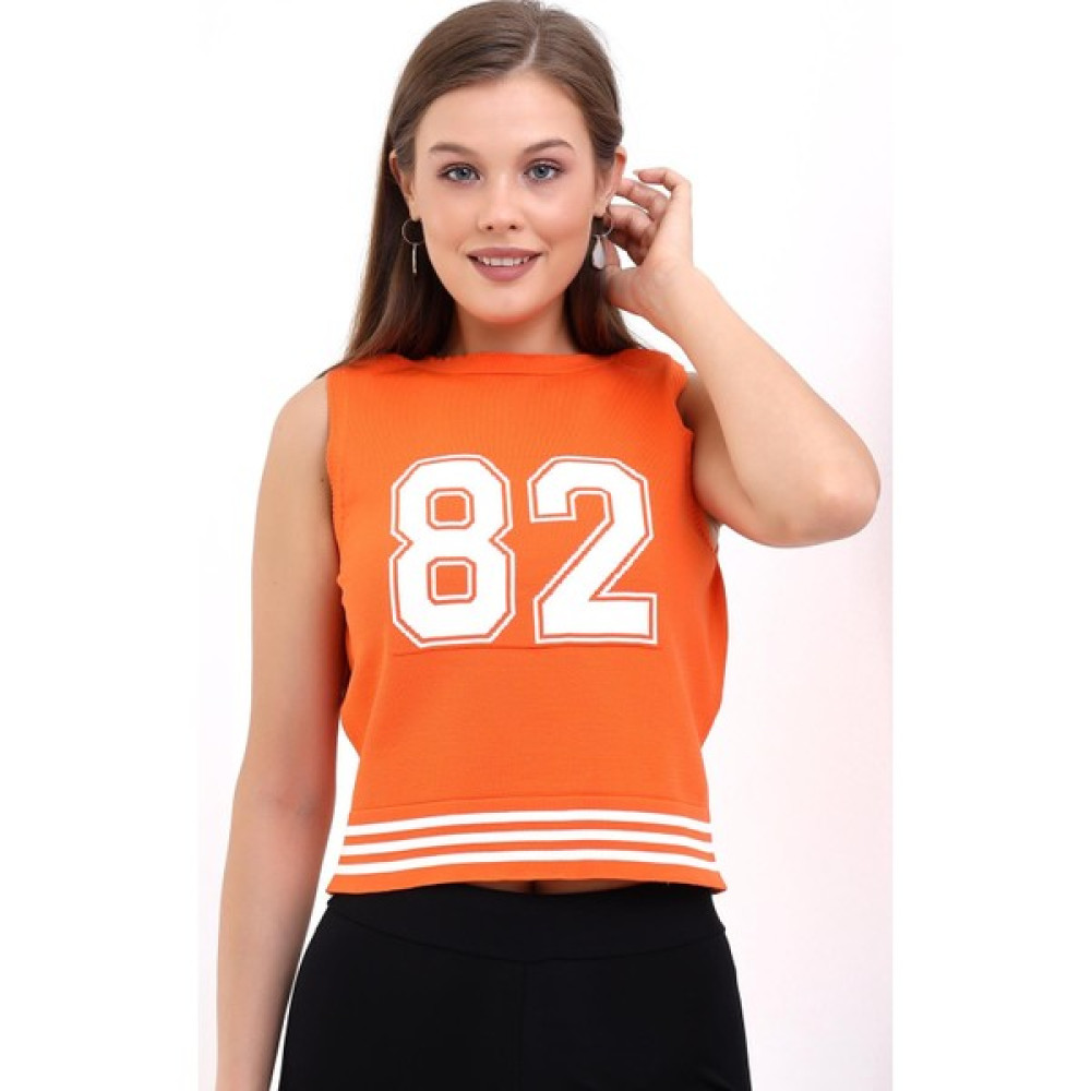 Kadın Bisiklet Yaka Body, Kolsuz Triko Body, Yazlık Body, Kadın Kolsuz Crop Top, Turuncu Crop Top Bluz Fiyatı