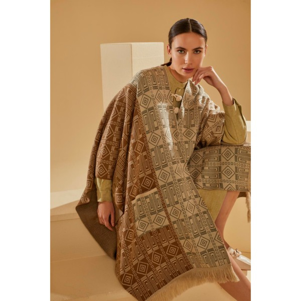 Kadın Camel Etnik Desen Panço Şal Panço Fiyatı