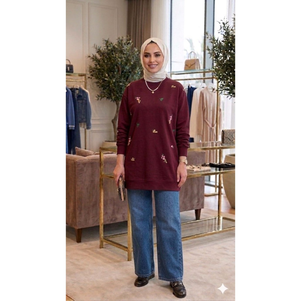 Kadın Çiçek Nakışlı Tesettür Tunik Tunik Fiyatı