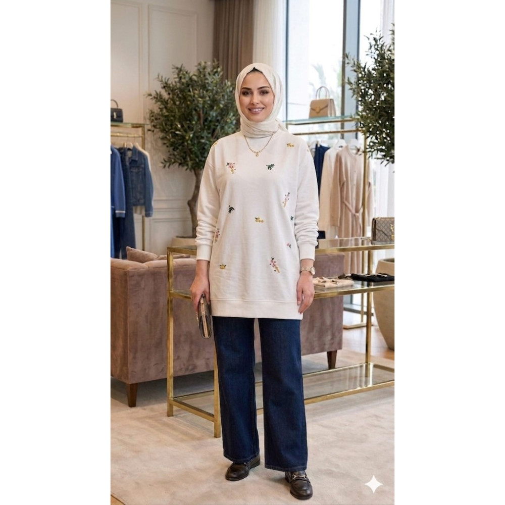 Kadın Çiçek Nakışlı Tesettür Tunik Tunik Fiyatı