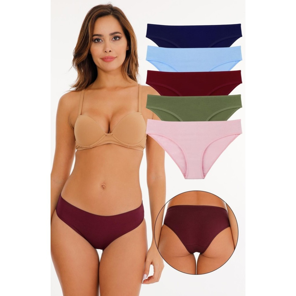 Kadın Düz Renkler Pamuklu 5'li Slip Külot - Set KTS3039 Külot Fiyatı