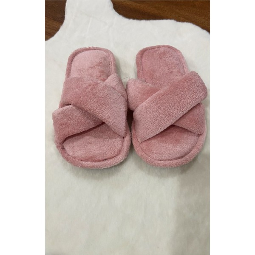 Kadın Ev Terliği Çapraz Bant Peluş Pembe Kadın Terlikleri ve Sandaletleri Fiyatı