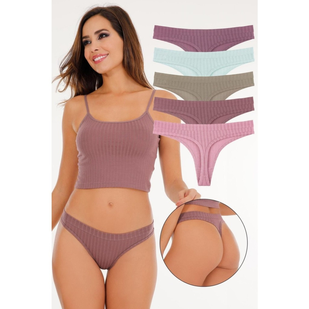 Kadın Fitilli Soft Renkler 5'li Tanga Külot Set - KTS3052 Külot Fiyatı