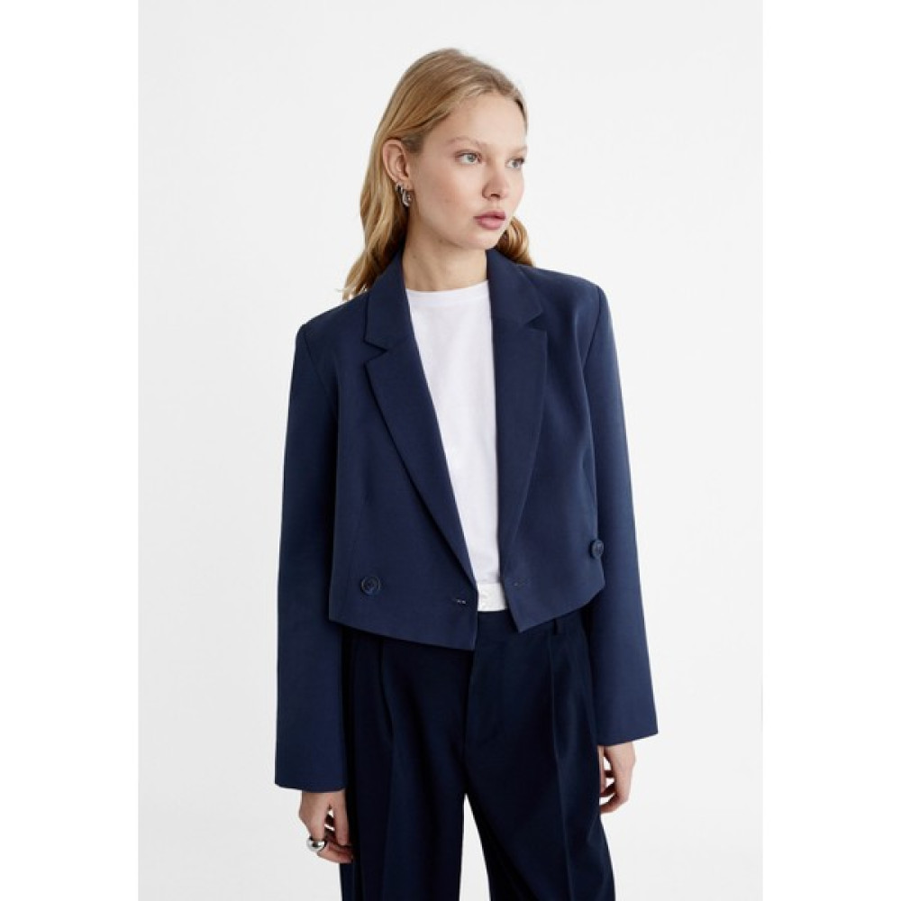 Kadın Lacivert Kruvaze Crop Blazer Ceket Bayan Ceket Fiyatı