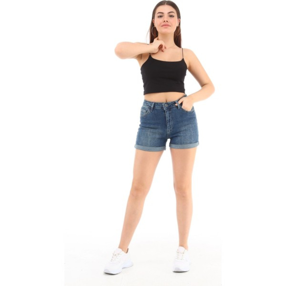 Kadın Münih Mavi Yüksek Bel Duble Paça Kot Şort Klasik Mini Jean Şort C604 Bayan Şort Fiyatı