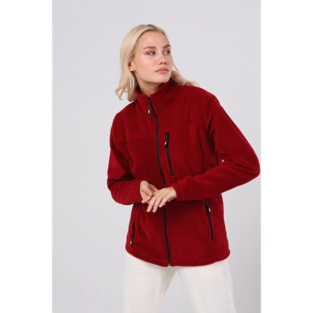 Kadın Polar Bordo Tam Fermuarlı 3 Cepli Outdoor Ceket Tacticale Bayan Ceket Fiyatı