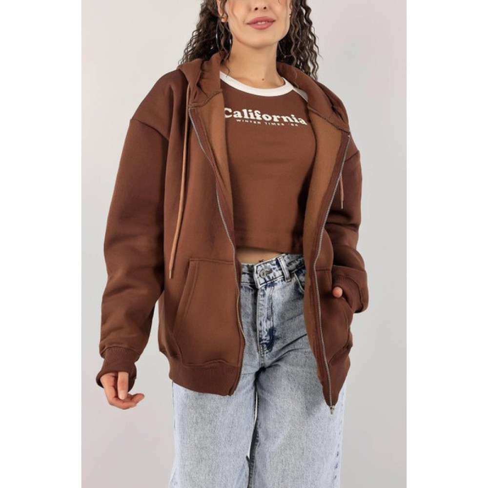 Kadın Şardonlu Fermuarlı Oversize Sweat Bayan Sweatshirt Fiyatı