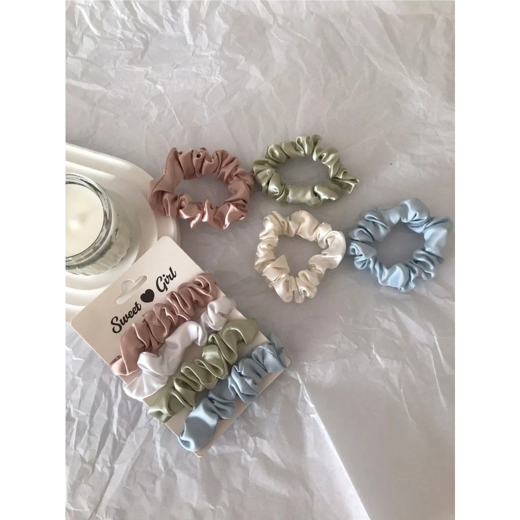 Kadın Saten Kumaş Küçük Scrunchie Simit 4'lü Toka Seti - Renkli Toka, Taç & Saç Bandı Fiyatı