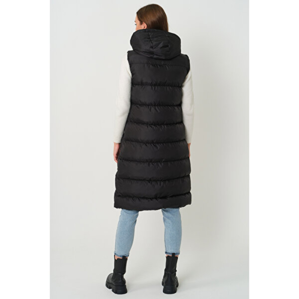 Kadın Siyah Kapüşonlu Uzun Şişme Yelek Kadın Yelek Fiyatı