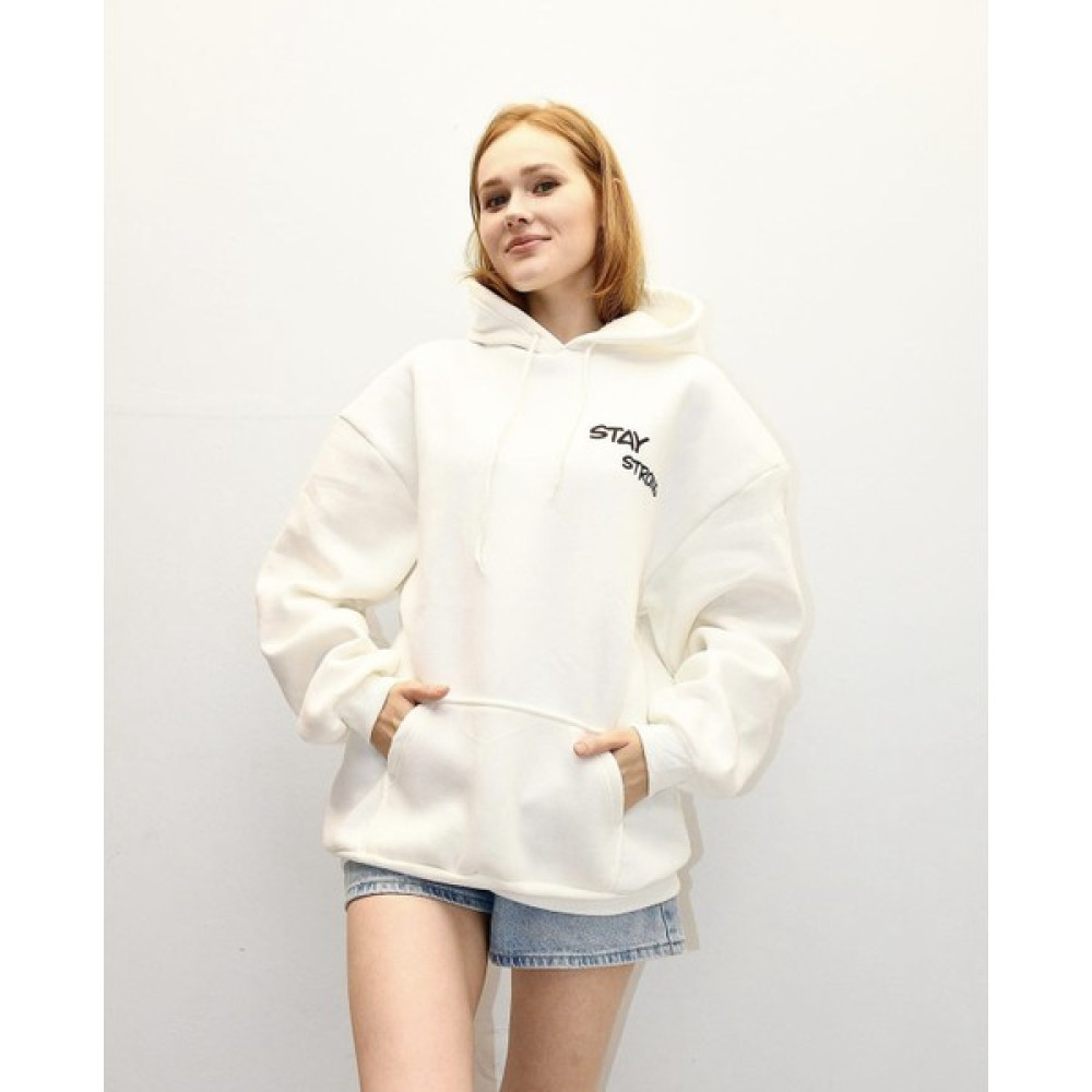 Kadın Stay Strong Baskılı Kapüşonlu Beyaz Sweatshirt Bayan Sweatshirt Fiyatı